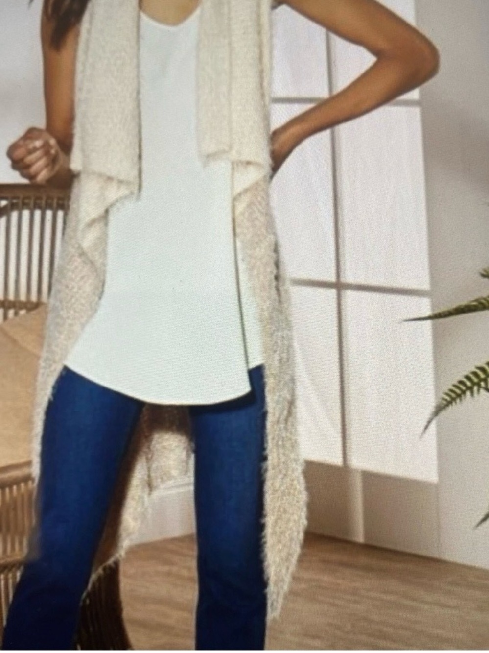 Soft Surroundings Cream Open-Front Knit Duster Vest